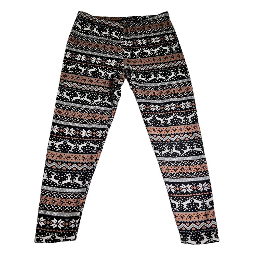No Boundries NOBO Lounge Pants Woman's XL (15-17) Brown Fair Isle Fleece Snuggle